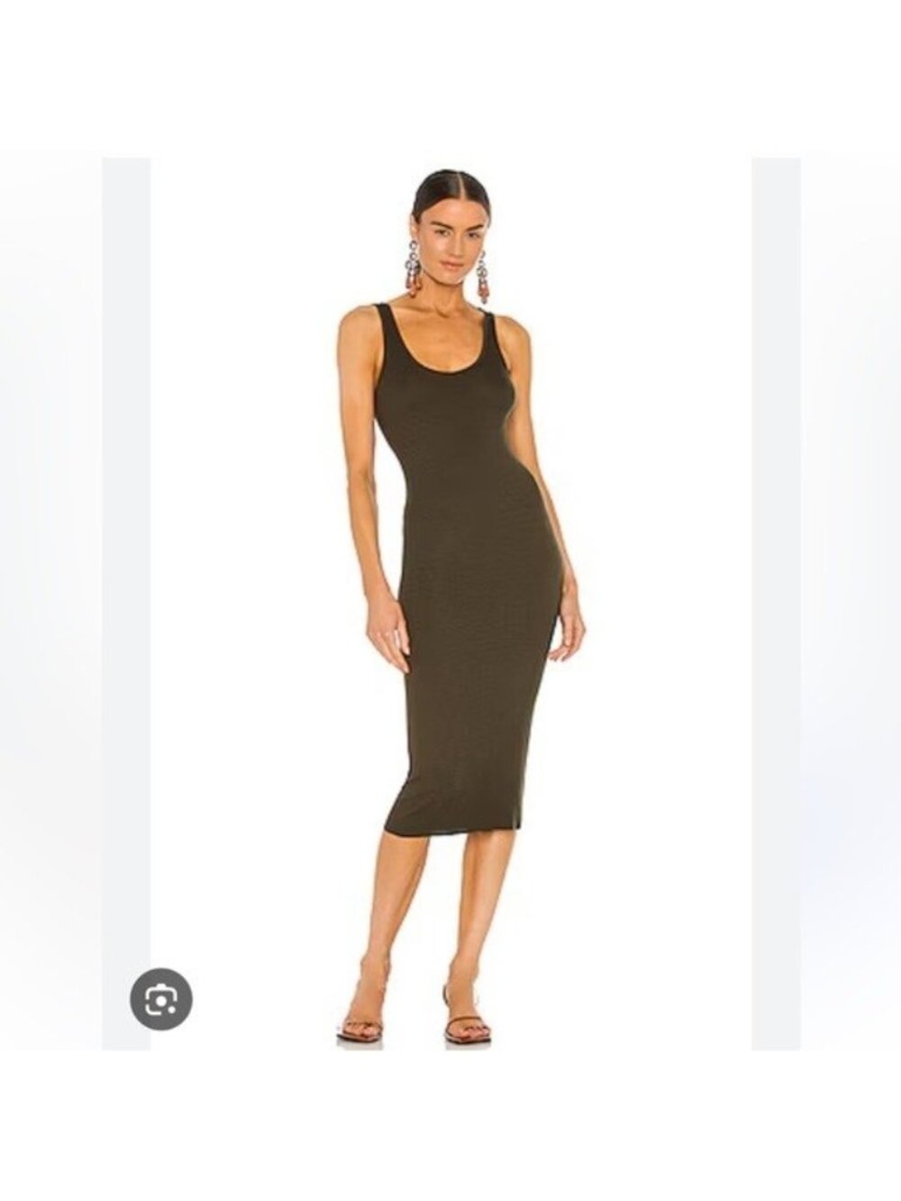 Enza Costa USA Rib Tank Midi Dress In Signature Knit Dark Green Sz M New Tags